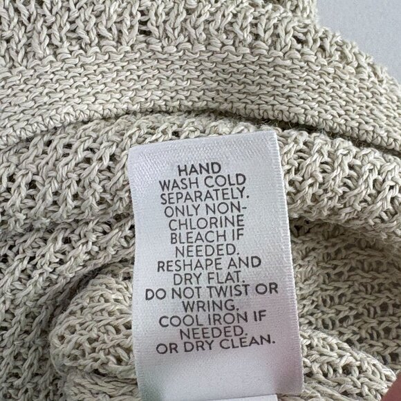 J Jill Open Knit Sweater Size L Truffle Tan V Neck Linen Blend Lagenlook NWT - Picture 7 of 13